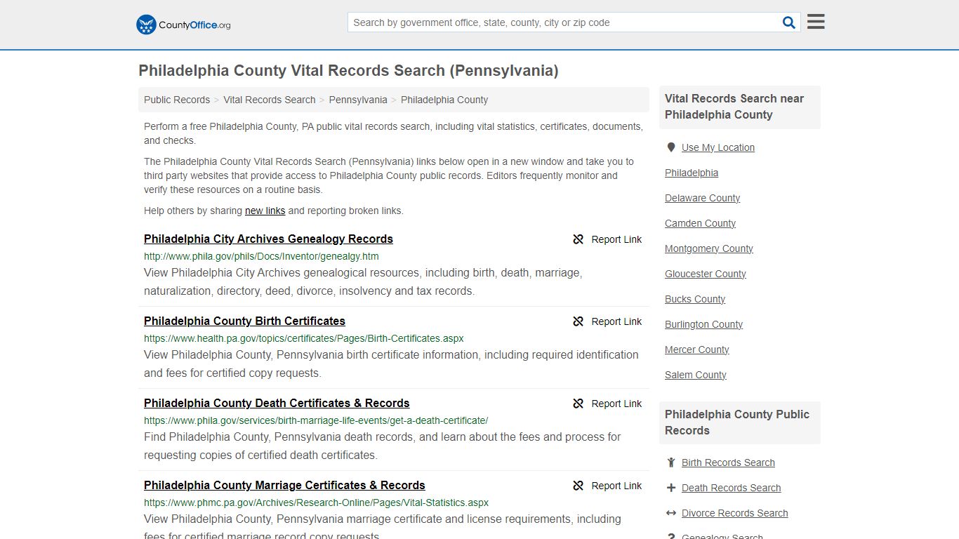 Philadelphia County Vital Records Search (Pennsylvania) - County Office